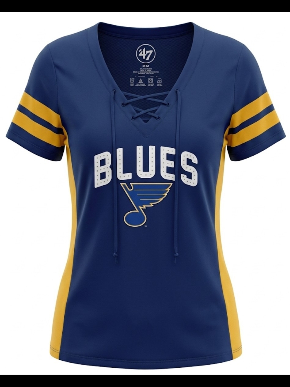 '47 Brand StL Blues Lace-Up V-Neck Tee in Navy & Yellow
